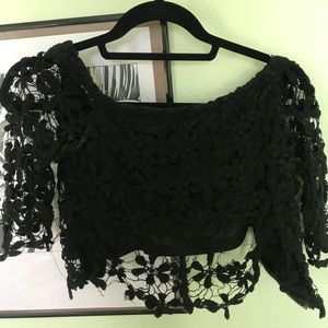 LF black crop top with floral detail